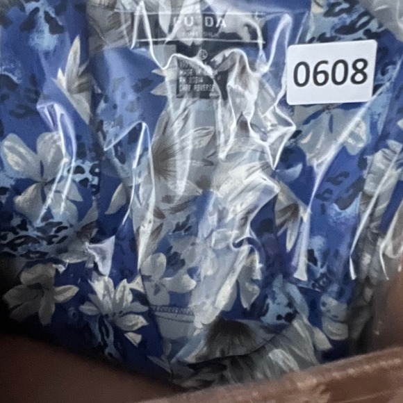 FU DA 100% Silk Size PL Button Up‎ Short Sleeve Blouse Top Blue Hawaiian Floral - Picture 14 of 14